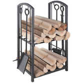 Glenthorne Living 5 Piece Calvin Steel Wood Rack &amp; Fireplace Tool Set