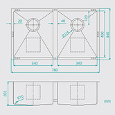 Fontaine Industries Toronto 760mm Double Stainless Steel Kitchen Sink