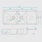 Fontaine Industries Toronto 1300mm 1 &amp; 3/4 Stainless Steel Kitchen Sink with Drainer