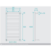 Fontaine Industries Hans 500 x 1000mm 6 Bar Heated Towel Rail