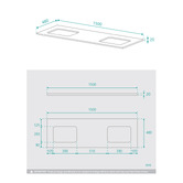 Fontaine Industries Hudson 1500mm Gloss White Wall Hung Double Vanity