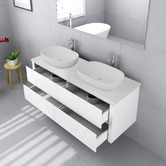 Fontaine Industries Palazzo 1500mm Matte White Wall Hung Double Vanity with Stone Countertop