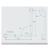 Fontaine Industries Accessible 600mm Ambulant 90 Degree Grab Rail