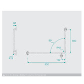 Fontaine Industries Accessible 950mm Ambulant 90 Degree L-Shaped Grab Rail