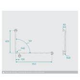 Fontaine Industries Accessible 950mm Ambulant 90 Degree L-Shaped Grab Rail