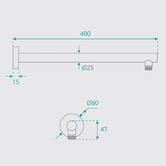 Fontaine Industries Broswin 400mm Straight Shower Arm