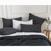 Violette Casa Black Brett Vintage Washed Microfibre Quilt Cover Set