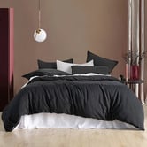 Violette Casa Black Brett Vintage Washed Microfibre Quilt Cover Set