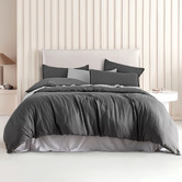 Violette Casa Grey Brett Vintage Washed Microfibre Quilt Cover Set