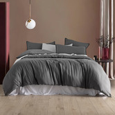 Violette Casa Grey Brett Vintage Washed Microfibre Quilt Cover Set