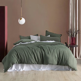Violette Casa Khaki Green Brett Vintage Washed Microfibre Quilt Cover Set