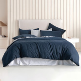 Violette Casa Navy Brett Vintage Washed Microfibre Quilt Cover Set