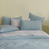 Violette Casa Blue Brett Vintage Washed Microfibre Quilt Cover Set