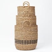 Wicka 3 Piece Nantucket Banded Seagrass Basket Set