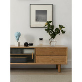 Modern Collective 150cm Preston Oak Wood &amp; Glass TV Unit