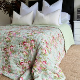 Artisan &amp; Co Green English Rose Cotton Reversible Coverlet