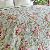 Artisan &amp; Co Green English Rose Cotton Reversible Coverlet