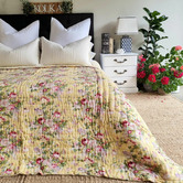 Artisan &amp; Co Yellow English Rose Cotton Reversible Coverlet