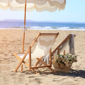 Business and Pleasure Co Premium Sling Teak Wood Outdoor Chair