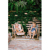 Business and Pleasure Co Mini Sling Laurens Stripe Teak Wood Outdoor Chair
