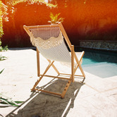 Business and Pleasure Co Premium Laurens Stripe Teak Wood Outdoor Sling Chair