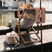 Business and Pleasure Co Premium Laurens Stripe Teak Wood Outdoor Sling Chair