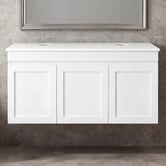 Sinclair Bathware Stefania 1200mm Matte White Wall Hung Double Vanity with Stone Countertop