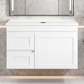 Sinclair Bathware Stefania 750mm Matte White Wall Hung Single Vanity with Stone Countertop