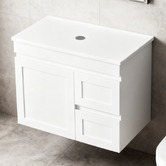 Sinclair Bathware Stefania 750mm Matte White Wall Hung Single Vanity with Stone Countertop