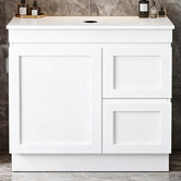 Sinclair Bathware Stefania 900mm Matte White Freestanding Single Vanity with Stone Countertop