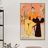 Art Prints Unique Orange Girl in Thought Canvas Wall Art