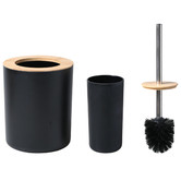 Lifestyle Traders 3 Piece Bamboo Toilet Brush &amp; Trash Can Set