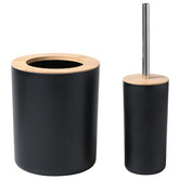 Lifestyle Traders 3 Piece Bamboo Toilet Brush &amp; Trash Can Set