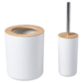 Lifestyle Traders 3 Piece Bamboo Toilet Brush &amp; Trash Can Set