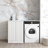 Otti Australia Bondi Carrara Marble Laundry Cabinet with 1300mm Extended Countertop &amp; Sink