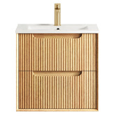 Otti Australia Byron Fluted 600mm Woodland Oak Wall Hung Single Vanity with Ceramic Countertop