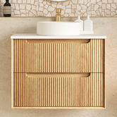 Otti Australia Byron Fluted 750mm Woodland Oak Wall Hung Single Vanity with Countertop