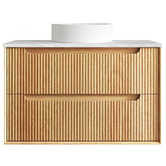Otti Australia Byron Fluted 900mm Woodland Oak Wall Hung Single Vanity with Countertop