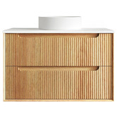 Otti Australia Byron Fluted 900mm Woodland Oak Wall Hung Single Vanity with Countertop