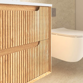 Otti Australia Byron Fluted 750mm Woodland Oak Wall Hung Single Vanity with Countertop