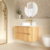 Otti Australia Byron Fluted 900mm Woodland Oak Wall Hung Single Vanity with Countertop