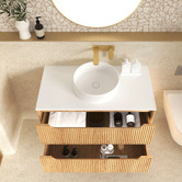 Otti Australia Byron Fluted 900mm Woodland Oak Wall Hung Single Vanity with Countertop