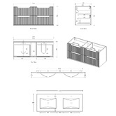 Otti Australia Byron Fluted 1200mm Woodland Oak Wall Hung Double Vanity with Ceramic Countertop