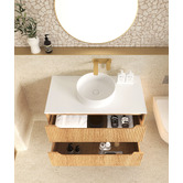 Otti Australia Byron Fluted 750mm Woodland Oak Wall Hung Single Vanity with Countertop