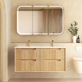Otti Australia Byron Fluted 1200mm Woodland Oak Wall Hung Double Vanity with Ceramic Countertop