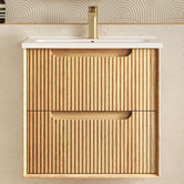 Otti Australia Byron Fluted 600mm Woodland Oak Wall Hung Single Vanity with Ceramic Countertop