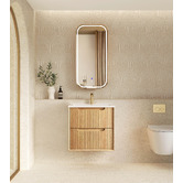 Otti Australia Byron Fluted 600mm Woodland Oak Wall Hung Single Vanity with Ceramic Countertop