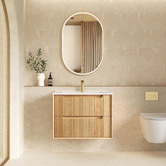 Otti Australia Byron Fluted 750mm Woodland Oak Wall Hung Single Vanity with Ceramic Countertop