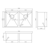 Tiago Tapware Laverne 760mm Undermount Double Stainless Steel Kitchen Sink