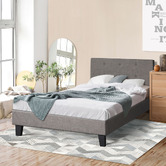 Living Fusion Grey Quiton Upholstered Platform Bed